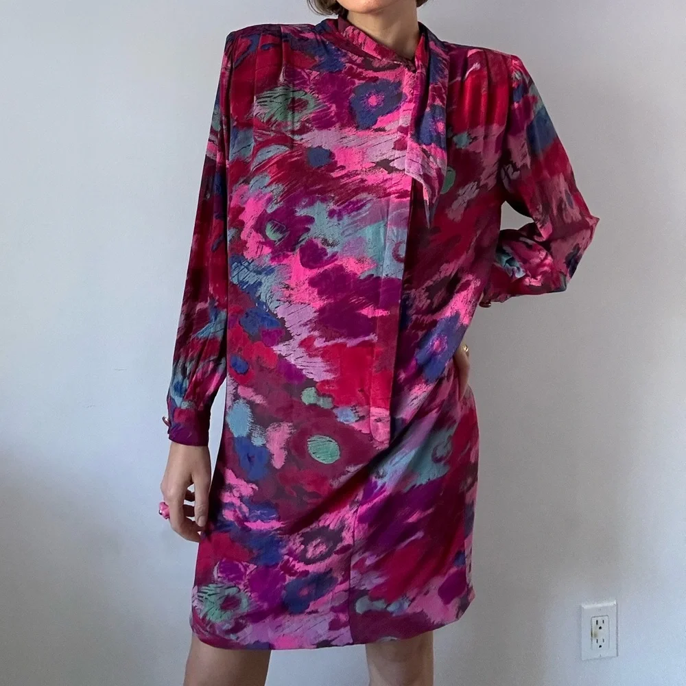 Vintage Ungaro dress,burgundy/pink/blue, size M-L - Picture 1 of 12